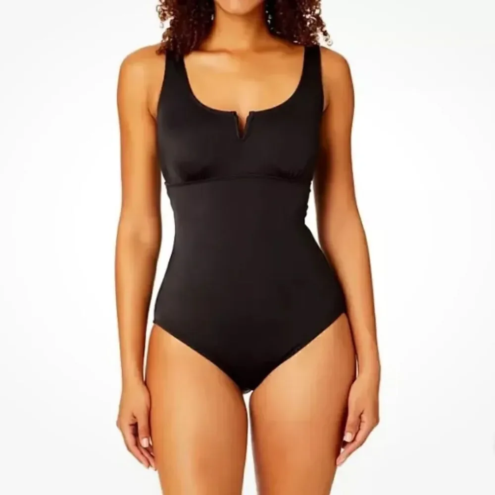 Anne Cole - Square Neck Ribbed Texture One Piece Swimsuit